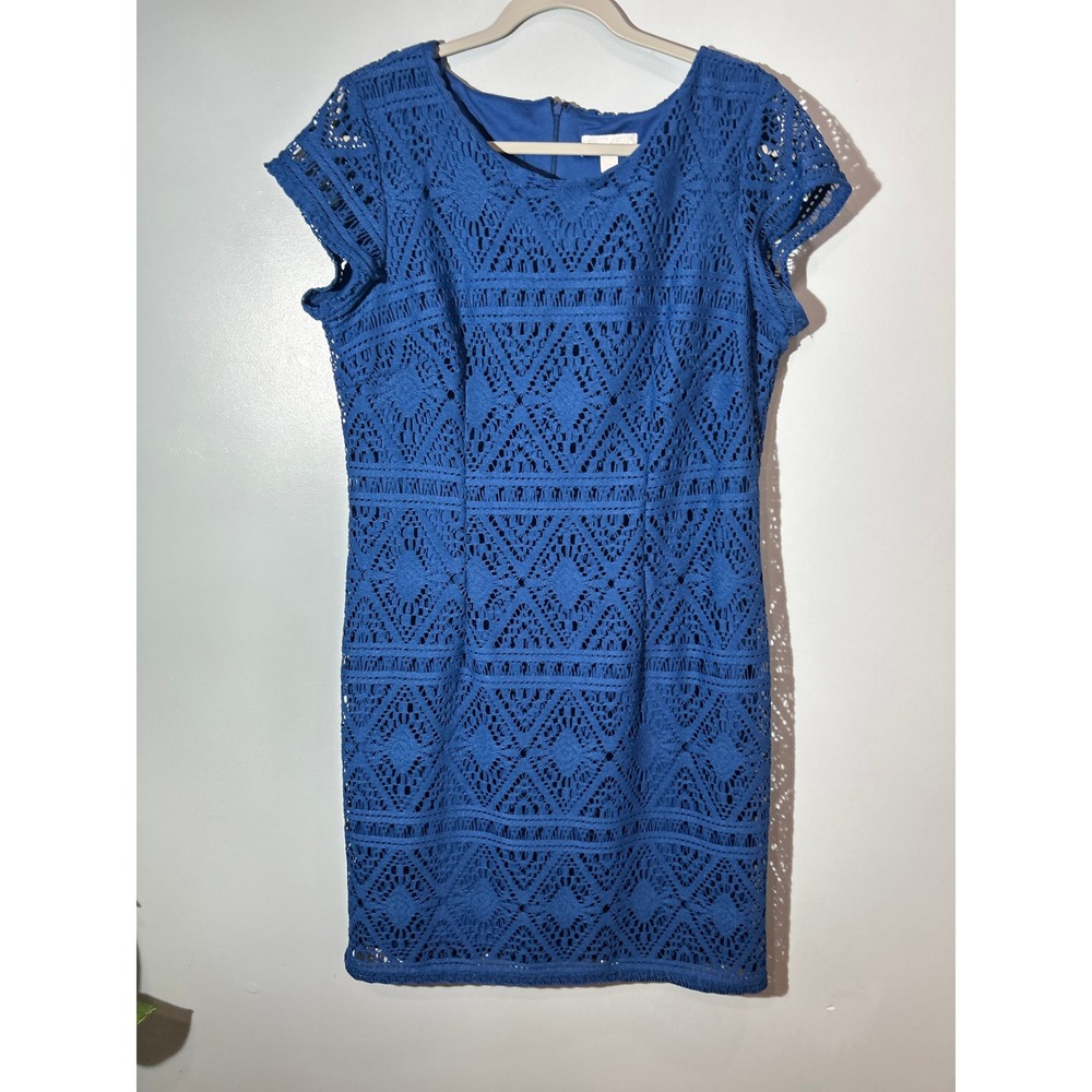 Charter Club Royal Blue Crochet Lace Sheath Dress Cap Sleeve Geometric Women 14